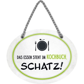 schilderkreis24 Tin Sign Funny Saying "Das Essen steht im Kochbuch, Schatz!" Decorative Gift Idea Man Woman 18 x 14 cm