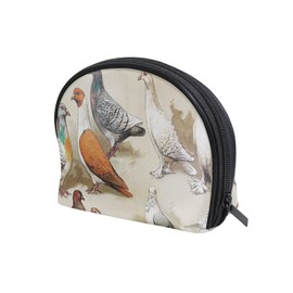 Vintage Seamless House Pigeons at the End of 19th Century Women Shell Shape Makeup Bag, Portable Coin Purse Holder Zipper Pouch Travel Cosmetic Organizer,Train Toiletry Storage Case