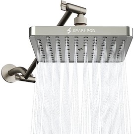 SparkPod - Cabezal de ducha de lluvia cuadrado con brazo de extensión de cabezal de ducha, lluvia de alta presión, aspecto moderno de lujo, sin complicaciones, instalación de 1 minuto (extensión de brazo de ducha de 11 pulgadas, elegante níquel cepillado)