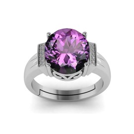 LMDPRAJAPATIS 11.00 Carat Amethyst Purple Gemstone Silver Adjutable Ring For Men And Women, Gemstone, Amethyst