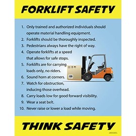 Forklift Safety 10 Rules for Follow, Safety Poster, 22" X 28", Made in The USA