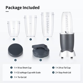 NutriBullet Replacement Cup Kit - Short (18oz), Tall (24oz), Colossal (32oz) with Flip-Top & Stay-Fresh Lids