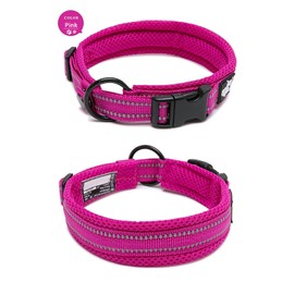 Creation Core Reflective Dog Collar with Ring Breathable Mesh Soft Padded Adjustable Nylon Pet Collar 0.8" Wide, Pink M