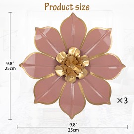 Arborus 3pcs Metal Flowers Wall Art 3D Modern Wall Art Decor Pink Floral Sculpture Metal Hanging Artworks Decorations for Living Room Bedroom Home Hallway Arts Deco Ornaments