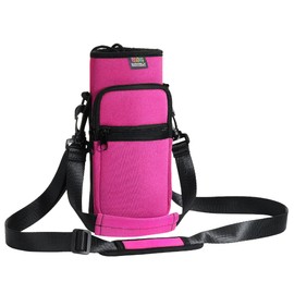 Nuovoware Bottle Holder Water Bottle Molle Bag 25 oz/710 ml, Insulated Neoprene Kettle with Shoulder Strap and Front Zip Bag for Hiking Running Cycling Hunting Travel - Magenta