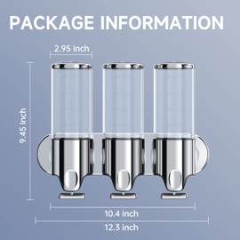 YIAOZ 3 in 1 Chamber Wall Mounted BathroomShower Pump Dispenser,Dispensers for The Shower,Shampoo and Conditioner Dispenser,Shower Dispenser 3 Chamber no Drill(17.6 oz Triple,Colourless)