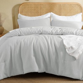 David's Home Textured Summer Waffle Weave Comforter Set, Queen, Light Grey