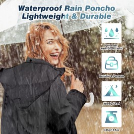 LAMA Womens Long Raincoats Rain Jacket Waterproof Packable Outdoor Hooded Windbreaker Lightweight Adjustable Waist for Outdoors(Black, L)