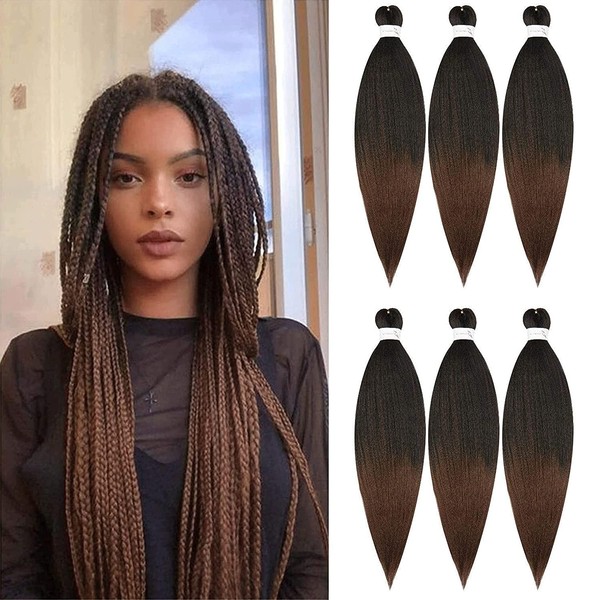 TAOYEMY Pre Stretched Braiding Hair, 66 Inches, 6 Packs Easy Crochet Braids, Hair Extensions, Yaki Texture, Synthetic Hair Extensions (T1B/30)