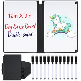 Motiskyy 24 PCS Portable Small Dry Erase Notebook 9.5 x 6.7 Inch Whiteboard Notebook with Markers Reusable Small White Board Double Sided Dry Erase Notepad for Students Desk Study(Black)