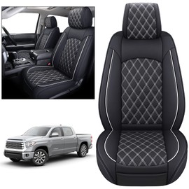 YIERTAI Seat Covers for Toyota Tundra Truck Custom Fit 2008-2023 2024 2025 Crewmax Double Cab Crew Cab Waterproof Leather Airbag Compatible(2 PCS Front only/Black-White)