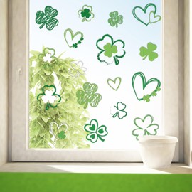 JarThenaAMCS St. Patrick's Day Window Clings Green Shamrock Window Stickers Double-Side Lucky Clover Glass Decals for Irish Holiday Party, 7.9 x 11.8 Inch, 9 Sheets