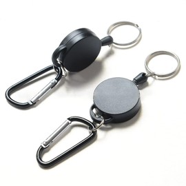 Orirya Carabiner Reel Keychain Keychain Key Reel ABS + Zinc Alloy for Men Telescopic Reel Pass Case ID Card Holder 65cm Stretchable Anti-Lost Set of 2 Black