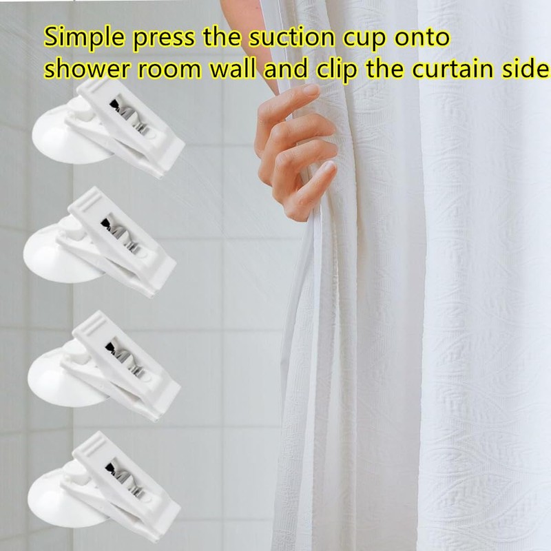 10 Packs Shower Curtain Clips with Suction Cup to Prevent