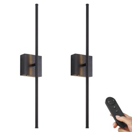 KARTOOSH Battery Operated Wall Sconces with Remote Control, Dimmable Wall Sconces Set of Two, 350°Rotate, 3000K LED Black Wireless Wall Light for Living Room, Hallway, Bedroom, 28.3 Inch (2 Pack)