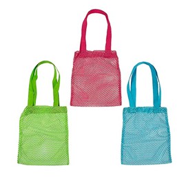 Fun Express 10" x 12" Medium Beach Mesh Polyester Tote Bags – 12 Pieces