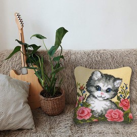 Coopay Latch Hook Kit Cushion, Cat Latch Cushion Set for Children or Beginners Adults for DIY Latch Hook Kit, Latch Hook Set 43 x 43 cm