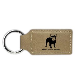 Mister Petlife I Love My French Bulldog Keychain Leatherette Rectangle - Laser Engraved - Key Chain Ring - frenchie - Light Brown