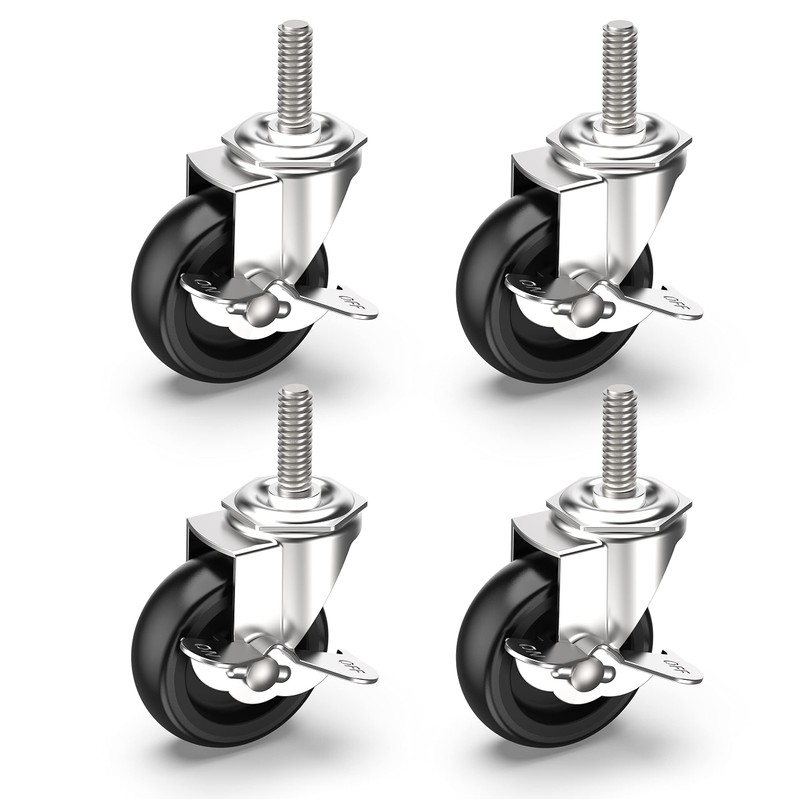 HOLKIE Caster Wheels 3 inch Locking Stem Casters, 3/8" -16