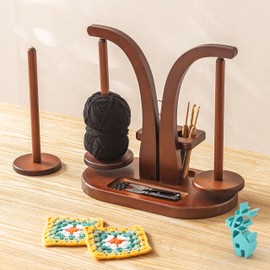 Baffect Double Yarn Holder Magnetic with Spare Spool, Yarn Ball Holder Wooden, Yarn Spindle with Double Spindles, Spinning Yarn Holder for Crochet Lovers