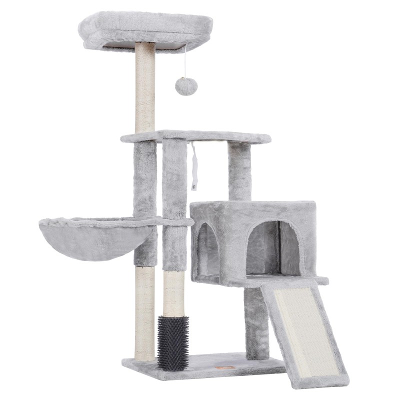 Heybly Cat Tree with Cat Self Groomer Brush, Cat Tower