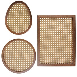 Abyjifar Serving Tray with Rattan Mesh and Solid Wood Frame Mixed Handmade for Breakfast Tea Snack Bread Coffee Table Kitchrn Party Home Decor (3 Sizes Natural Color)