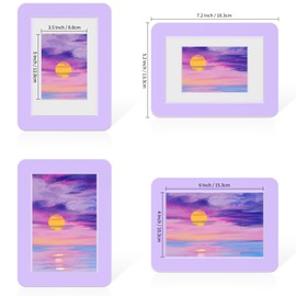 KisNix Solid Wood Picture Frame, Purple Photo Frame for Wall or Table Top Display, 4x6 Gallery Poster Frames with Mat 2PCS