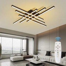 Oliterlux Modern LED Ceiling Lights with Remote Control 43.3" Black Sputnik Ceiling Lamp Dimmable Black Flush Mount Ceiling Lighting for Kitchen,Bathroom,Balcony,Office(6 Lights)