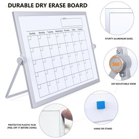 Laokiiy Dry Erase White Board, 16X12IN Magnetic Desktop Whiteboard Calendar with Stand, 8 Markers, 4 Magnets, 1 Eraser, Portable Double-Sided White Board Easel for Kids Memo to Do List Desk
