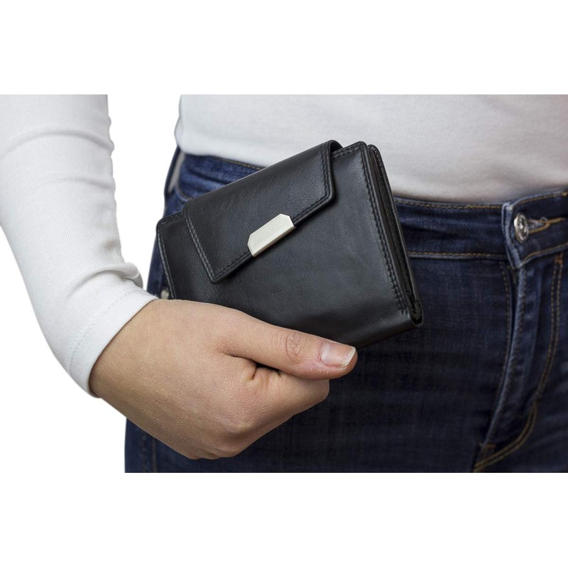 Women's Wallet in Portrait Format LEAS in Real Leather Black