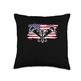 Plumbing Wrench American Flag Pipe Wrenches Pipefitter Throw Pillow