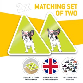 2 x Triangle Stickers 7.5cm - Cute Boston Terrier Dog Pattern Pink Glasses Fun Decals for Laptops,Tablets,Luggage,Scrap Booking,Fridges #44763