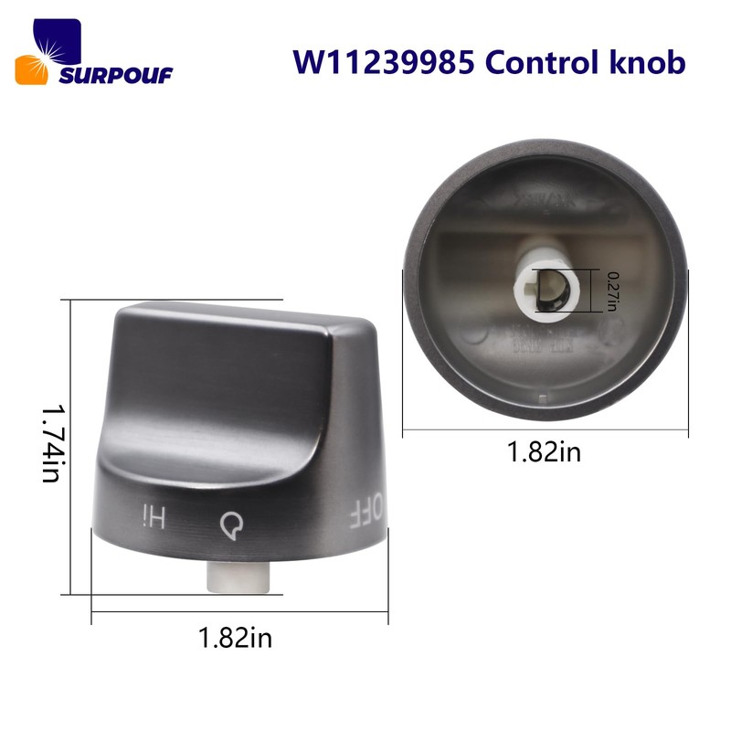 W11239985 Control Knob Compatible with Whirlpool Gas Ranges Replace 4845290