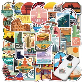 AzureRay Pack of 50 Vintage Sticker Set, Waterproof Aesthetic Stickers for Laptop, Suitcase, Bike, Moped, Scrapbook, Kindlem, Moped Sticker