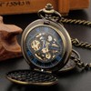 Double Opening Case Bronze Mechanical Pocket Watch Deer Hollow Case,