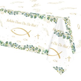MAGLAUG Tablecloth Communion Confirmation Decoration, 1 Piece 137 x 274 cm Eucalyptus Fish Disposable Tablecloth Table Decoration for Confirmation Communion Decoration Christening Boy Girl