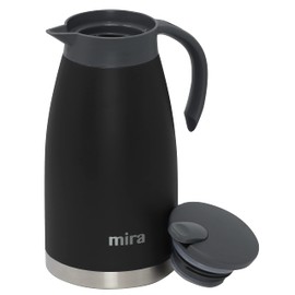 MIRA Stainless Steel Thermal Coffee Carafe, Double Wall Insulated Vacuum Flask, Tea, Water, and Coffee Dispenser, 1.5 Liter / 50oz, Black
