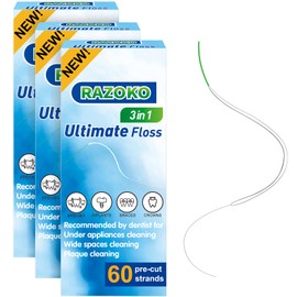 RAZOKO Dental Floss for Braces, 3 in 1 Ultimate Floss Pre-Cut Strands, 60 Count (Pack of 3)