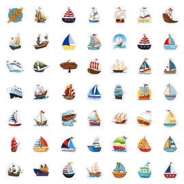 50Pcs Sailboat Stickers Boat Scrapbook Aesthetic Sticker,Sailboat Daily Planner, Water Bottles, Handbook Junk Diary Stickers Teens Adults, Scrapbooking Supplies for DIY Paper Crafts (Sailing)