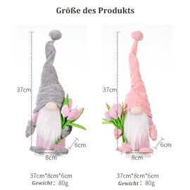 Spring Gnome with Tulips Bouquets, Spring Decoration, Handmade Filled Faceless Doll Gnome Decorations, Spring Gnome for Girlfriend, Mum, Wedding Anniversary, Wife, Mother's Day, Pack of 2