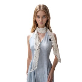 COtheSumay 100% Mulberry Silk Long Scarf for Hair Beach Head Wraps for Women Handbag accessories Necktie, Arranged Dots White, 12.6"X63"