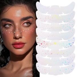Auiremrti 8 Pieces Holographic Multicolour Glitter Freckles Face Tattoos, Radiant Make-up Patches, Christmas Cosmetic Glitter for Face, Waterproof