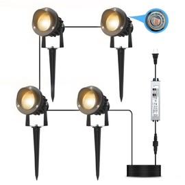 Fulanzaren 20W Dusk to Dawn led Light Spotlights Outdoor, Low Voltage Warm White Outdoor Spot Lights with Transformer Uplights Waterproof IP65 for Tree Yard Patio Gate Flags Garden 4 Pack