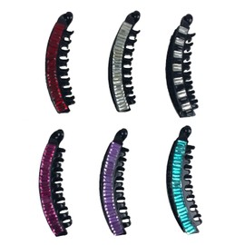 Banana Comb Hair Clips Hairpins for women Girls with Gem Stones (6 Assorted)