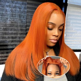 Ailwelia Ginger Orange 5x5 Hd Lace Closure Wigs Human Hair Pre Plucked With Baby Hair Glueless Bob Wigs Straight Bob Wig Human Hair 200% Density 350# Colored Bob Wigs For Black Women Straight 18 Inch