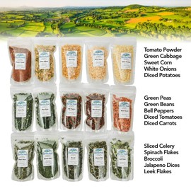 Harmony House Dehydrated Vegetable Sampler – 15 Count Variety Pack, Resealable Zip Pouches, For Cooking, Camping, Emergency Supply and More