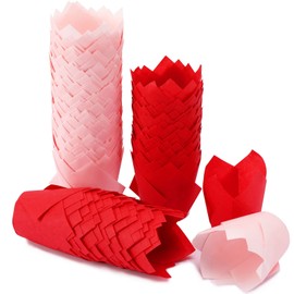 Augshy Tulip Cupcake Liners, 240pcs Baking Cups Cupcake Liners Muffin Tins Treat Cups for Weddings, Birthdays, Baby Showers (Red Pink)