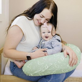 Konssy 2 Pack Nursing Pillow Covers, Stretchy and Soft Nursing Cover for Breastfeeding Pillows, Pillow Slipcover for Baby Girls Boys Newborn (Dino Jungle, Sage)