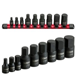 ARES 70496-9-Piece SAE Impact Hex Driver Socket Set - Chrome Moly Steel Construction and Manganese Phosphate Coating - Includes Storage Rail - Low Profile and Designed for Impact Use