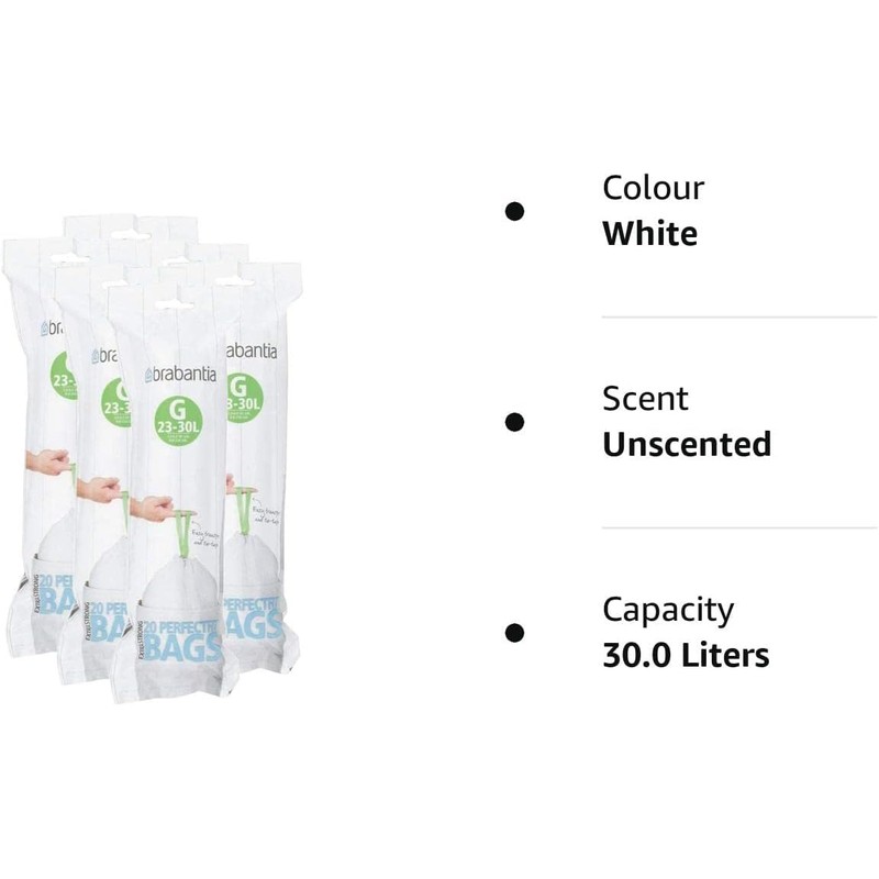Brabantia PerfectFit G 30 Liter Bin Liners, 20 Count Bags,